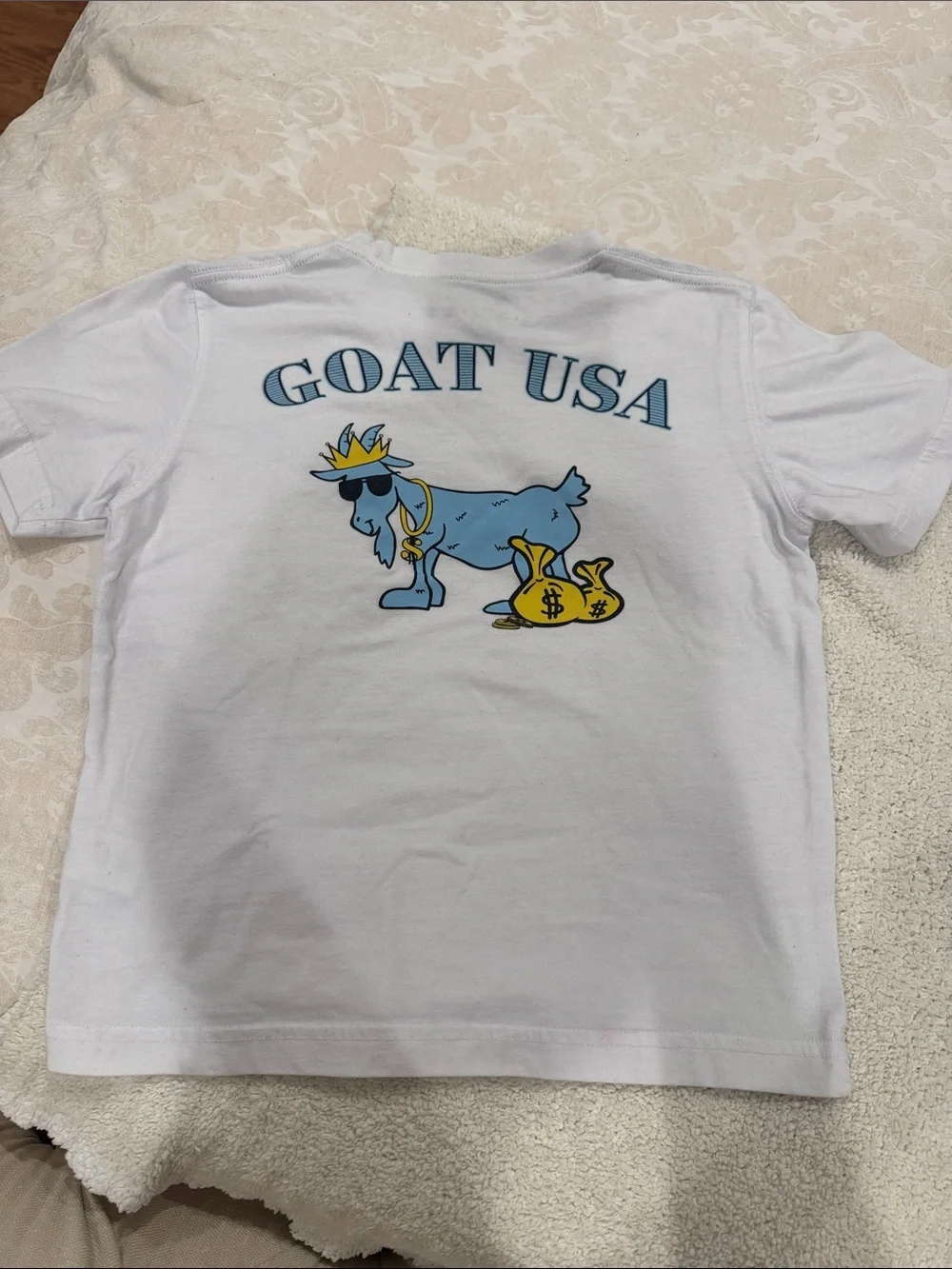Kids White Short-Sleeve Tee with Blue Goat Graphic